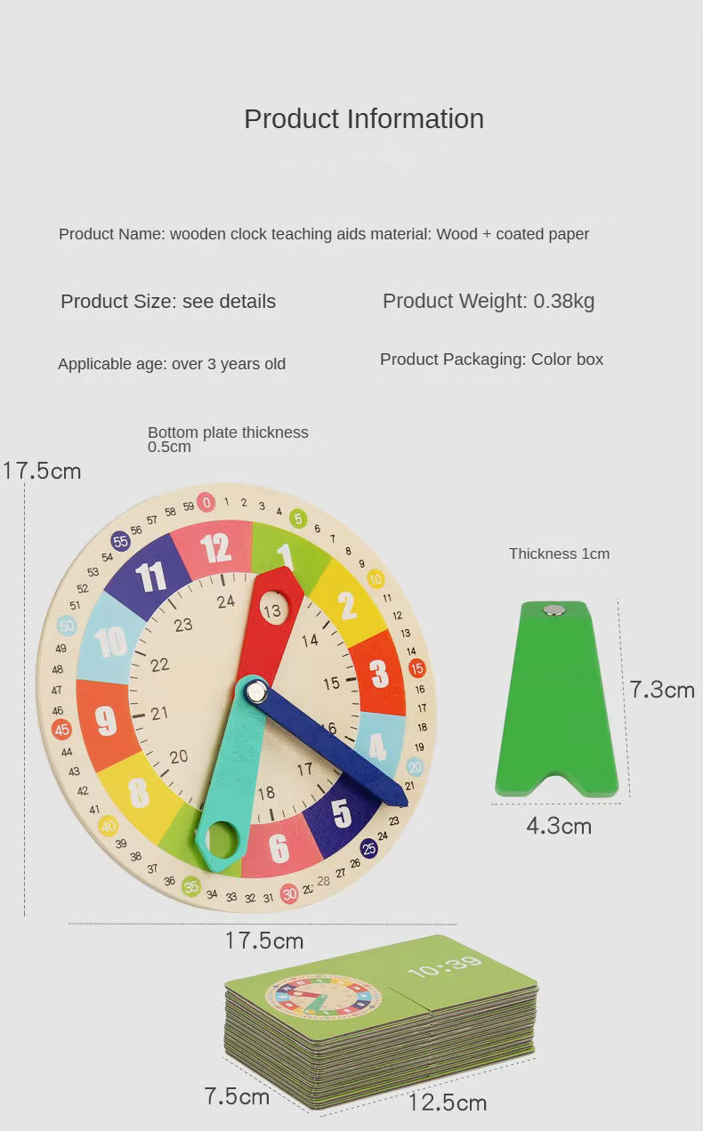 Montessori Wooden Learning Clock Toy for Kids