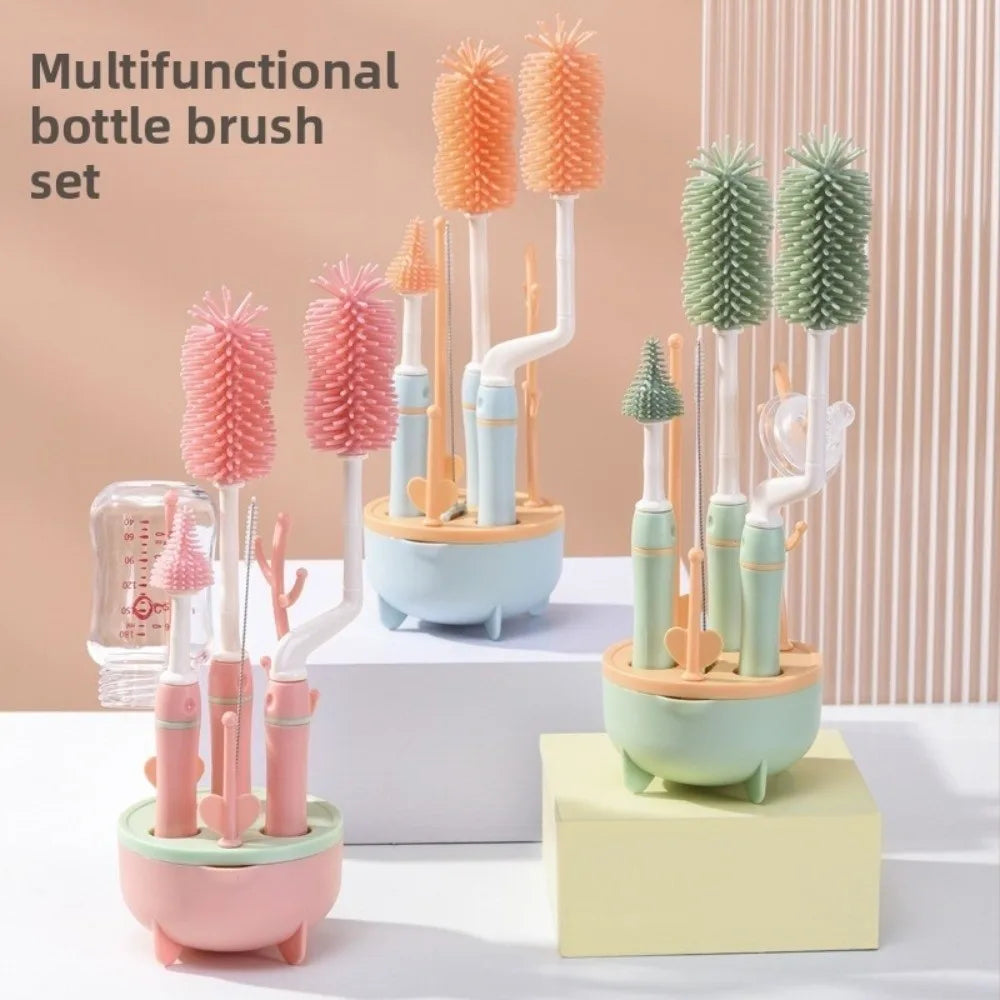 Baby Bottle Brush Set 360° with Silicone Drying Rack