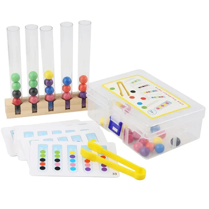 Montessori Clip Beads Test Tube Toys Material DIY Cards Puzzle Toys for Children Intelligence Early Educational Gifts