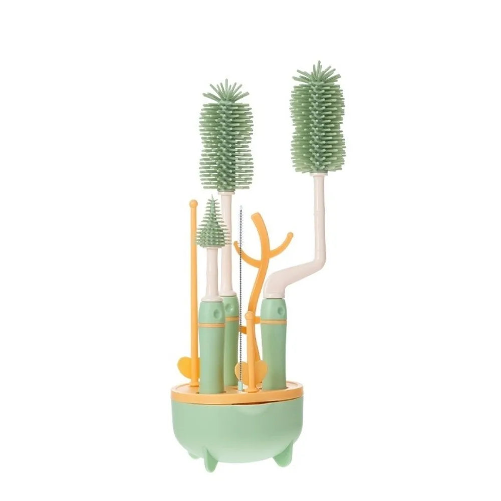 Baby Bottle Brush Set 360° with Silicone Drying Rack