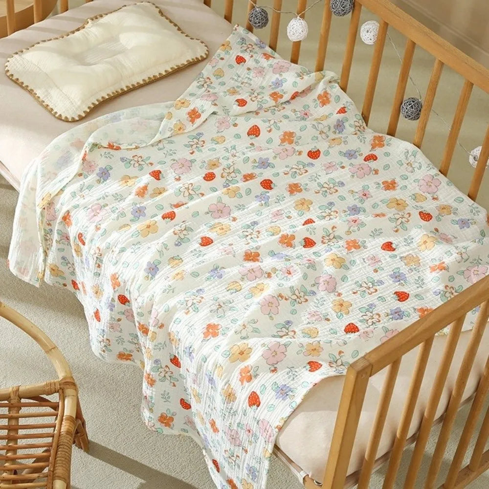 Cotton Muslin Baby Blanket & Stroller Cover – Soft Gauze Cartoon Swaddle for Infants