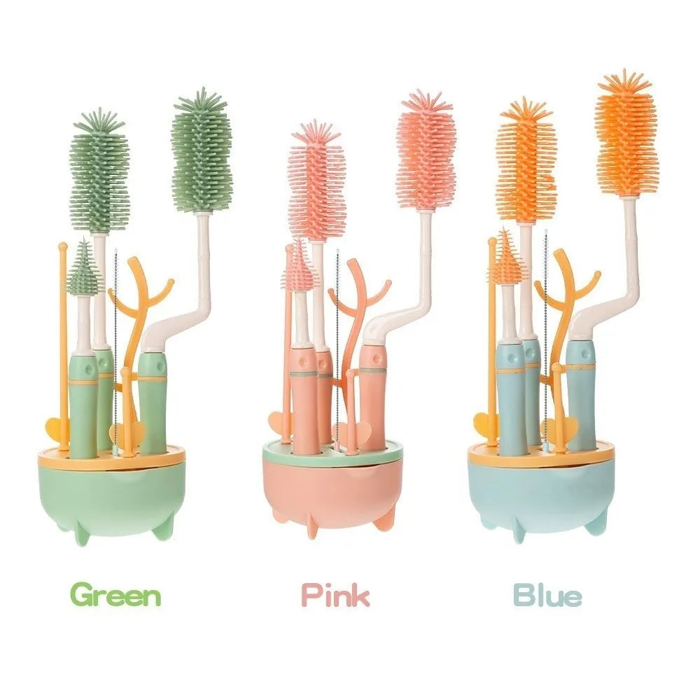 Baby Bottle Brush Set 360° with Silicone Drying Rack