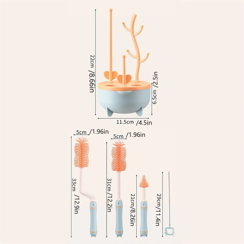 Baby Bottle Brush Set 360° with Silicone Drying Rack