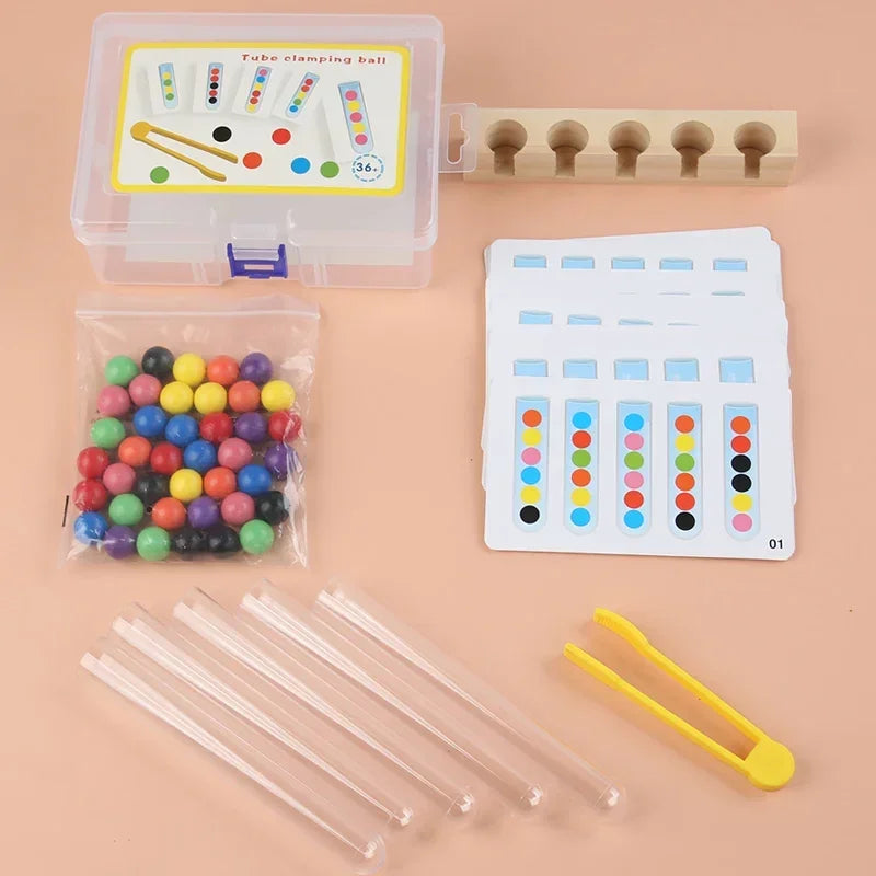 Montessori Clip Beads Test Tube Toys Material DIY Cards Puzzle Toys for Children Intelligence Early Educational Gifts