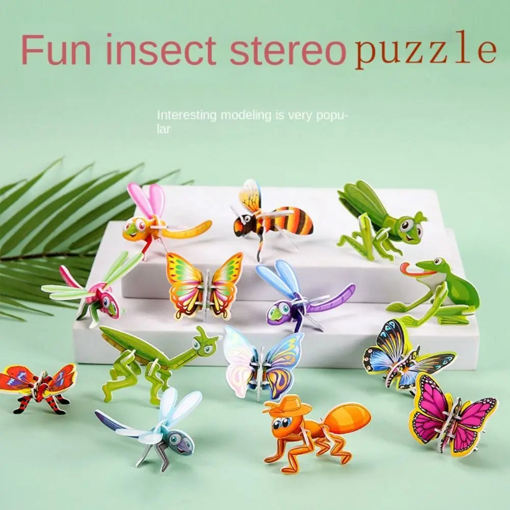 10pcs Funny Insect Paper Jigsaw Puzzles Cognition Insect DIY Handmade Paper Card Butterfly Paper Cartoon Insect Paper Mode Party