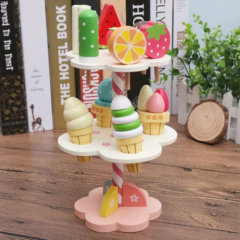 Baby Shopping Products Baby Infant Toys Simulation Magnetic Ice Cream Wooden Toys Pretend Play Toys Food Birthday Christmas Gift
