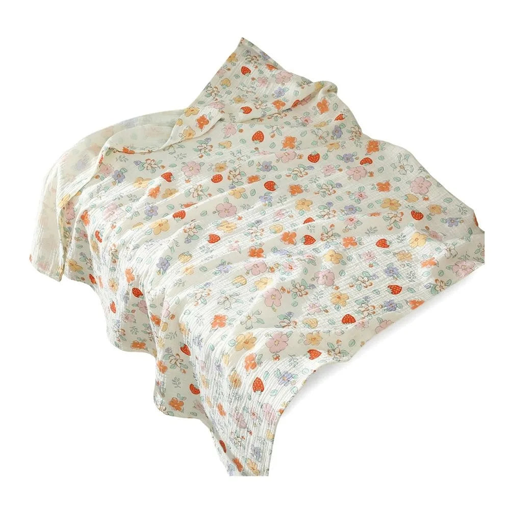 Cotton Muslin Baby Blanket & Stroller Cover – Soft Gauze Cartoon Swaddle for Infants