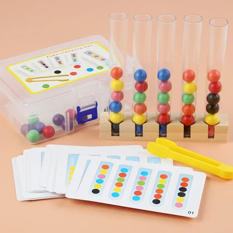 Montessori Clip Beads Test Tube Toys Material DIY Cards Puzzle Toys for Children Intelligence Early Educational Gifts