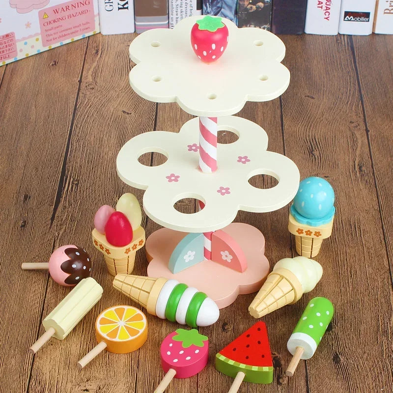 Baby Shopping Products Baby Infant Toys Simulation Magnetic Ice Cream Wooden Toys Pretend Play Toys Food Birthday Christmas Gift