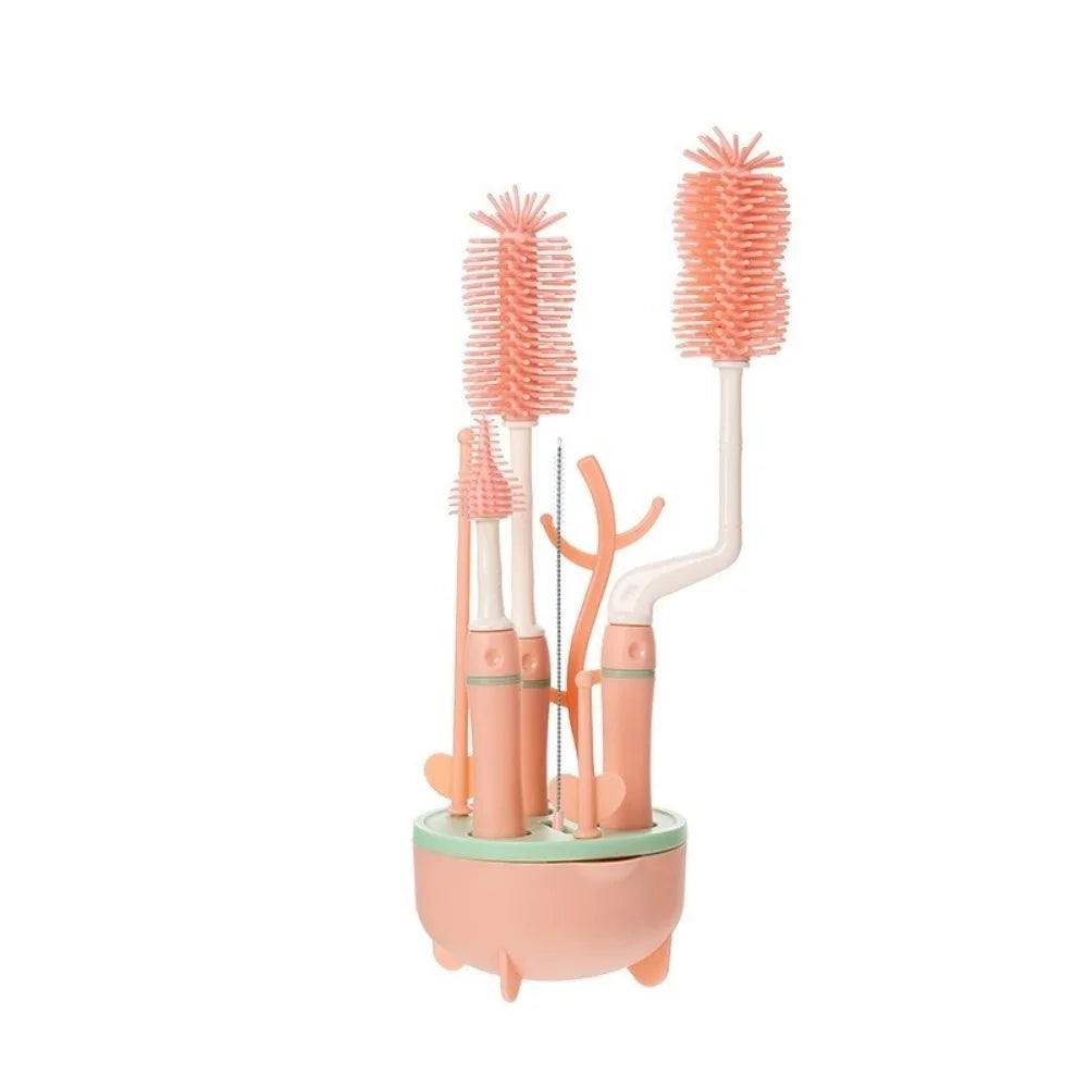 Baby Bottle Brush Set 360° with Silicone Drying Rack