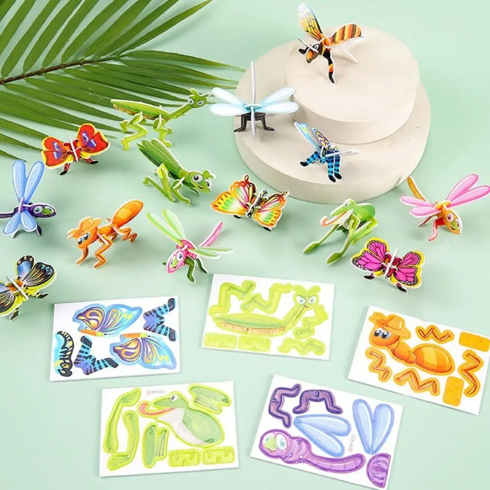 10pcs Funny Insect Paper Jigsaw Puzzles Cognition Insect DIY Handmade Paper Card Butterfly Paper Cartoon Insect Paper Mode Party