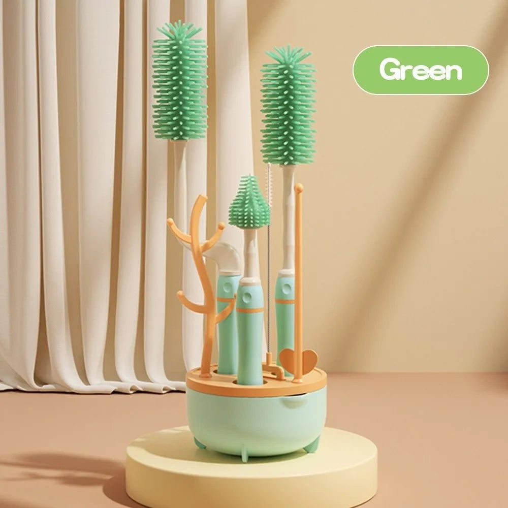 Baby Bottle Brush Set 360° with Silicone Drying Rack