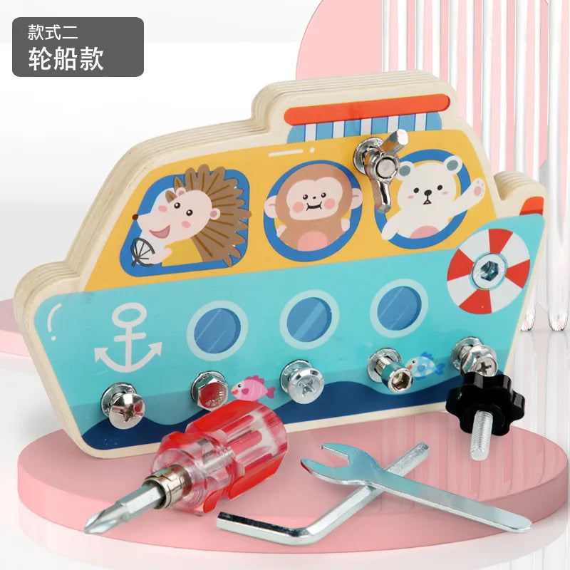 Montessori Wooden Busy Board Ship Toy for Toddlers