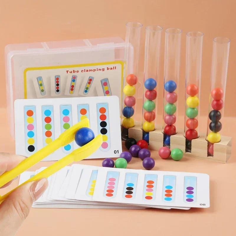 Montessori Clip Beads Test Tube Toys Material DIY Cards Puzzle Toys for Children Intelligence Early Educational Gifts