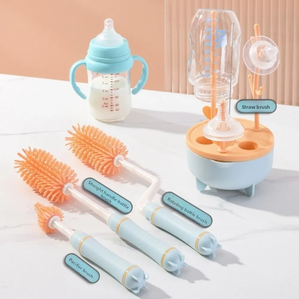 Baby Bottle Brush Set 360° with Silicone Drying Rack