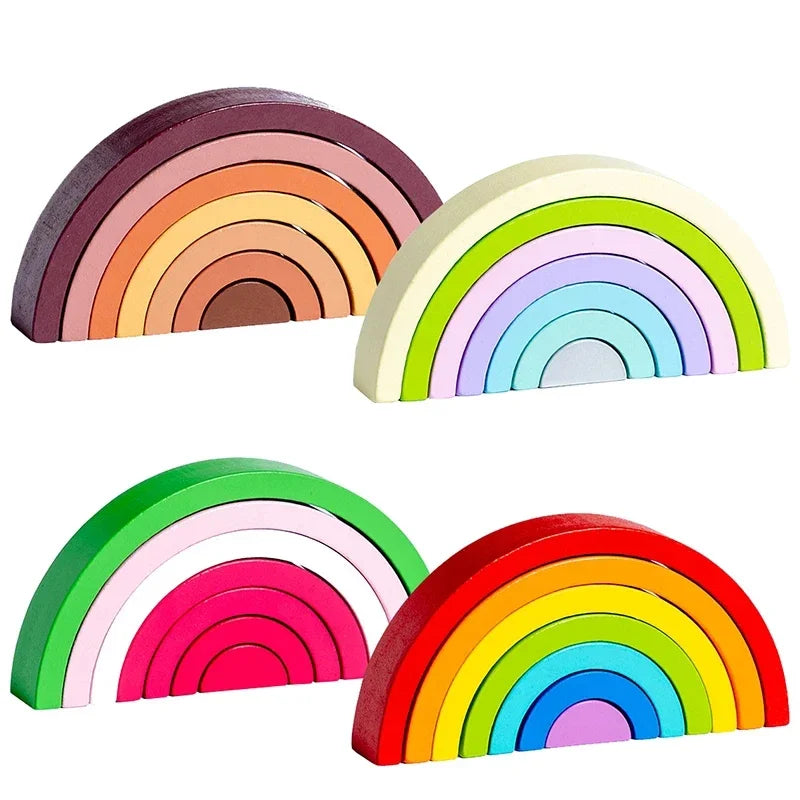 Hot Arch Bridge Rainbow Building Blocks Kids Wood Stacker Baby Toy Color Cognitive Children Montessori Educational Wooden Toys